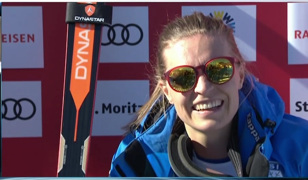 Manuela Mölgg im Ziel (ARD/Screenshot)