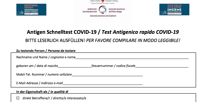 Das Formular für den Schnelltest – Die Neue Südtiroler Tageszeitung